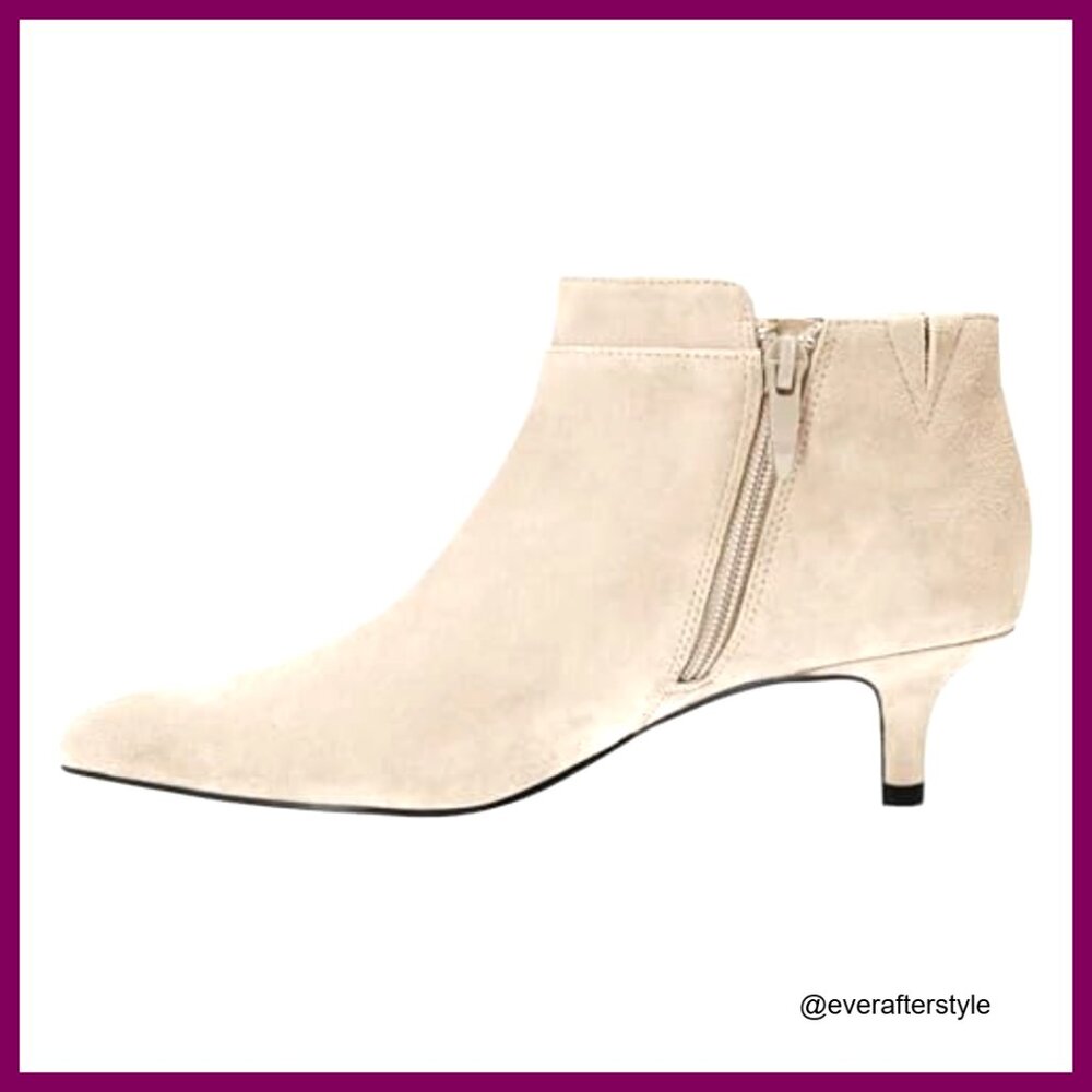 Pointed Toe Ankle Boots Kitten Heels Faux Suede Booties Side Zipper - Picture 4 of 7